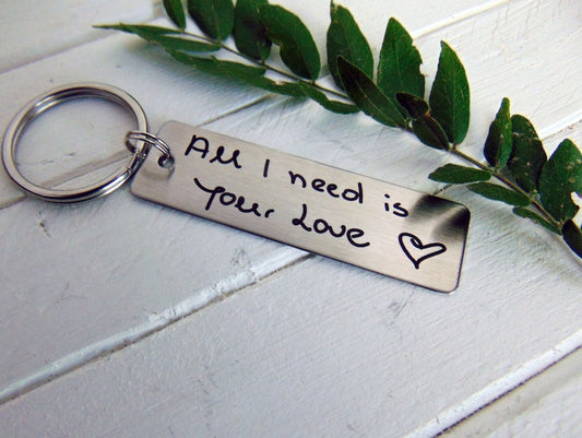 Handwritten Keychain - Your Actual Handwriting or Font Option _Design Your Own Custom Keychain_ Rectangle, Stainless Steel, Laser Engraved