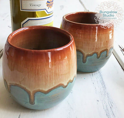Ceramic Wine Tumbler, Stemless Wine Glass, Pottery Cups