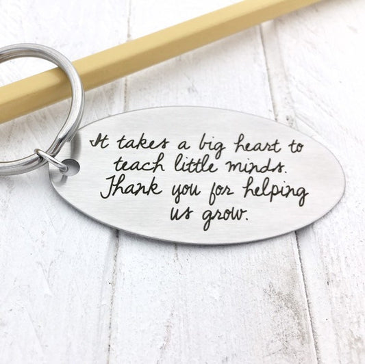 Teacher's Gift Key Chain, Your Actual Handwriting or Font - front and/or back options, Personalized Custom Key Chain, Stainless Steel