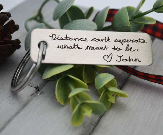 Handwritten Keychain - Long Distance Relationship - Design Your Own Custom Keychain Rectangle, Stainless Steel, Laser Engraved - Handwriting