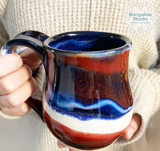 Ceramic Mug, Patriotic mug, Pottery mug in handmade, Ceramic drinking mug