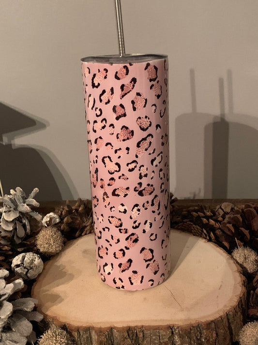Pink And Gold Leopard  Print  20oz Tumbler, Hot or Cold Liquids, Stainless Steel Cup, Travel Cup,  Personalization Available, Pink Animal