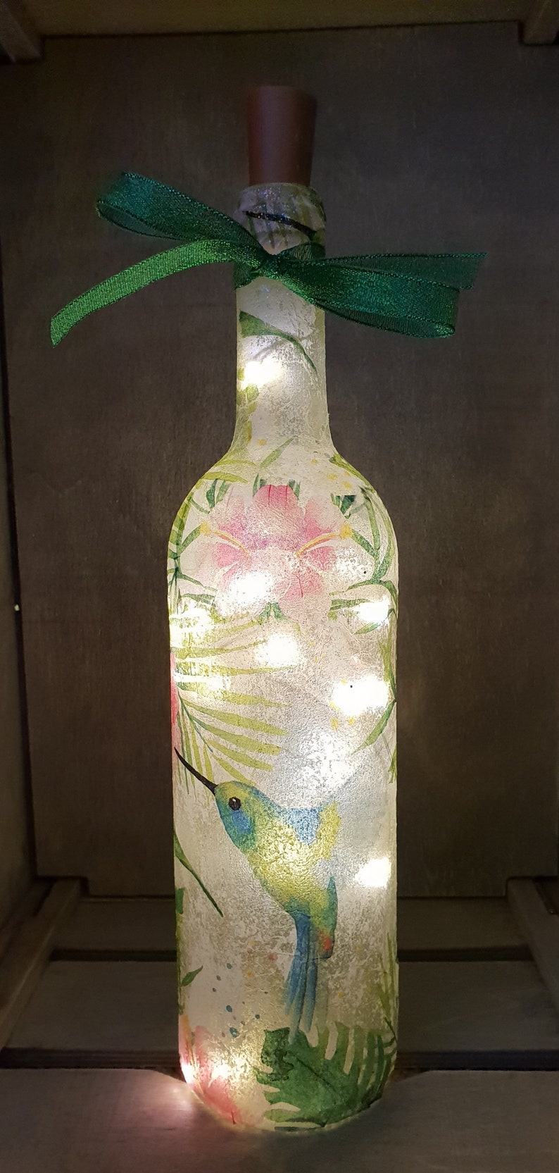 Hummingbird Bottle Lamp | Handmade LED Glass Bottle Light | Bird Lover Gift | Nature Home Decor