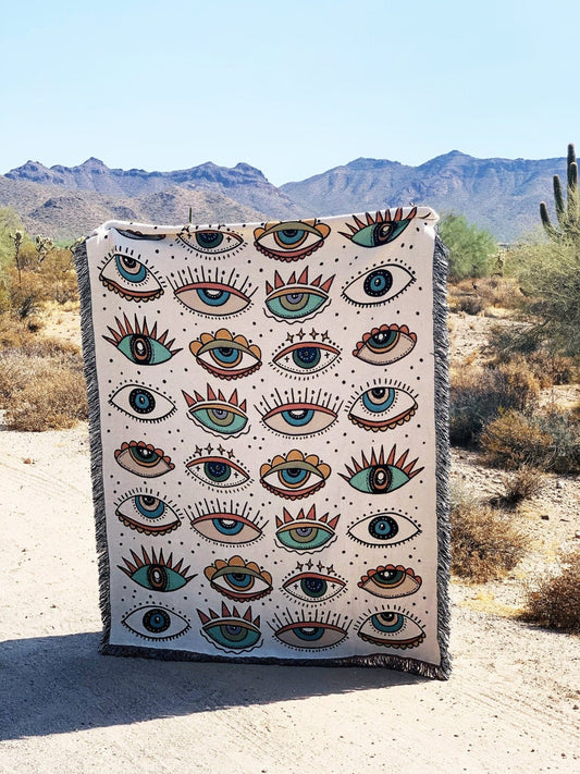 Evil Eye Woven Throw Blanket, Evil Eye Pattern Woven Throw, Mystical Eye Pattern Large Throw Blanket, Eye pattern Tapestry throw blanket
