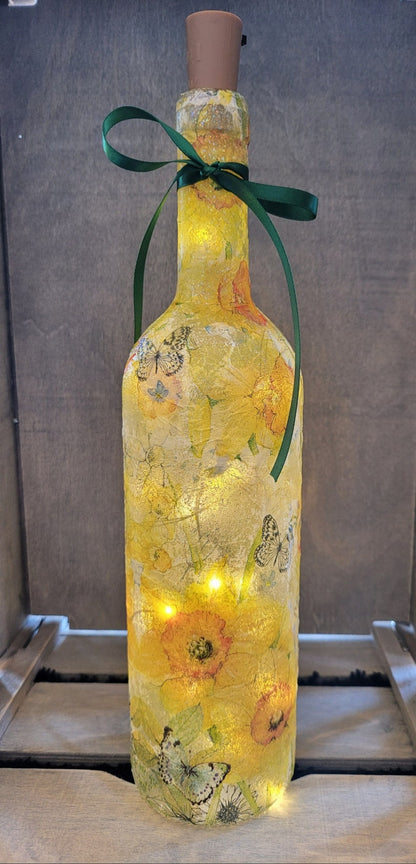 Daffodil Bottle Lamp | Upcycled Floral Light for Home  | Wildflower Gift