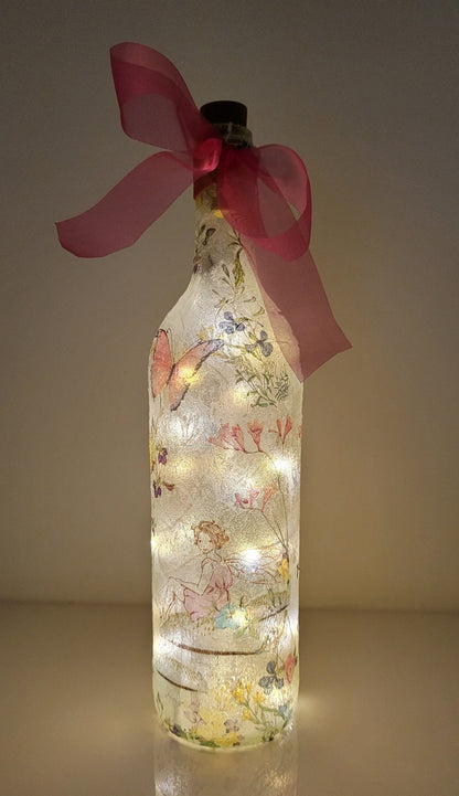 Fairy Bottle Lamp | Decoupage Handmade Light | Fantasy Themed Bedroom Decor