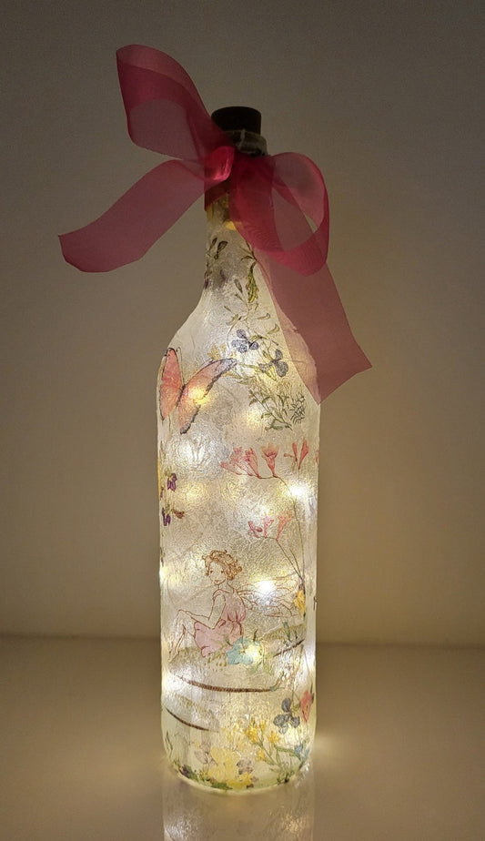 Fairy Bottle Lamp | Decoupage Handmade Light | Fantasy Themed Bedroom Decor