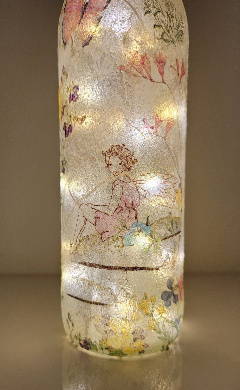Fairy Bottle Lamp | Decoupage Handmade Light | Fantasy Themed Bedroom Decor
