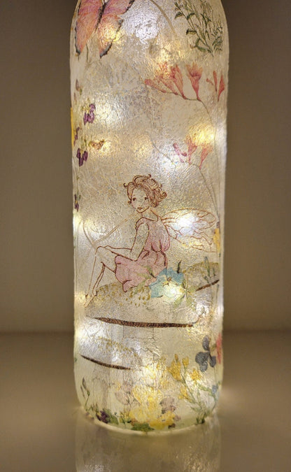 Fairy Bottle Lamp | Decoupage Handmade Light | Fantasy Themed Bedroom Decor