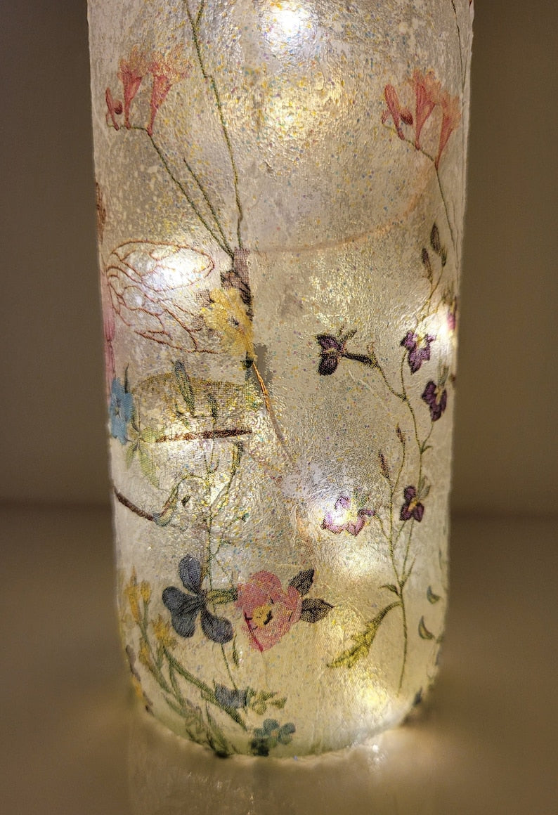 Fairy Bottle Lamp | Decoupage Handmade Light | Fantasy Themed Bedroom Decor
