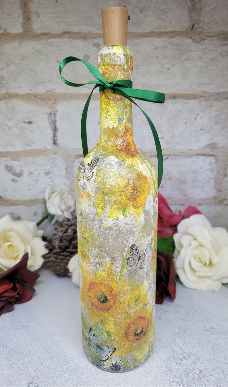 Daffodil Bottle Lamp | Upcycled Floral Light for Home  | Wildflower Gift