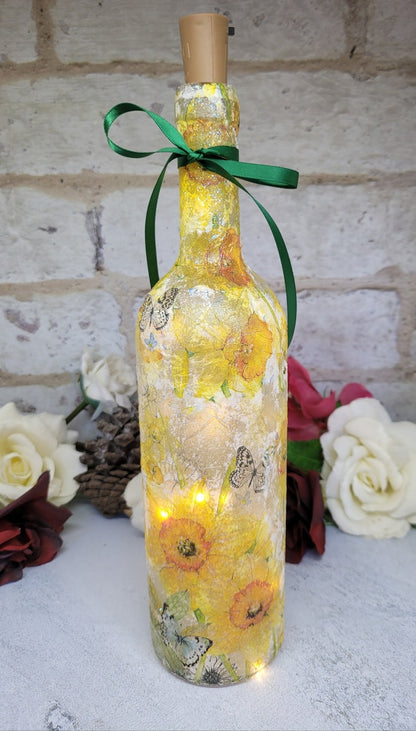 Daffodil Bottle Lamp | Upcycled Floral Light for Home  | Wildflower Gift