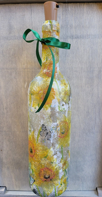 Daffodil Bottle Lamp | Upcycled Floral Light for Home  | Wildflower Gift