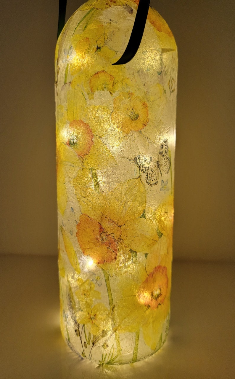 Daffodil Bottle Lamp | Upcycled Floral Light for Home  | Wildflower Gift