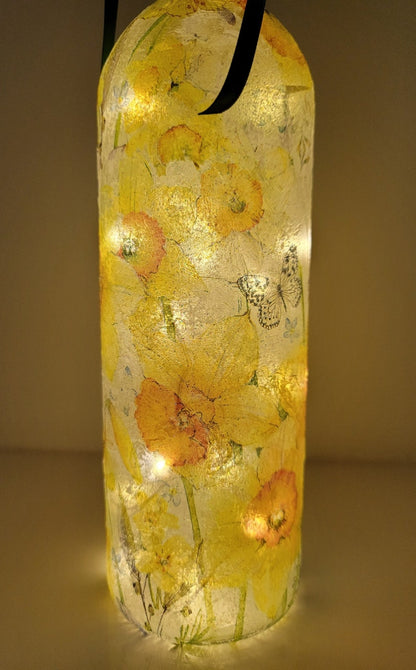 Daffodil Bottle Lamp | Upcycled Floral Light for Home  | Wildflower Gift
