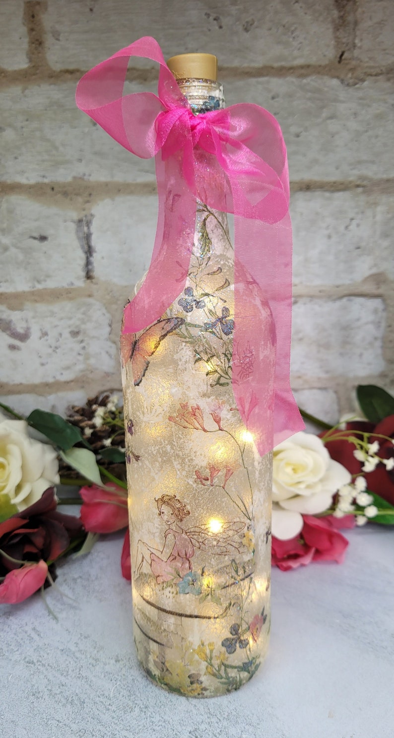 Fairy Bottle Lamp | Decoupage Handmade Light | Fantasy Themed Bedroom Decor