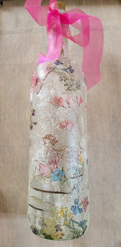 Fairy Bottle Lamp | Decoupage Handmade Light | Fantasy Themed Bedroom Decor