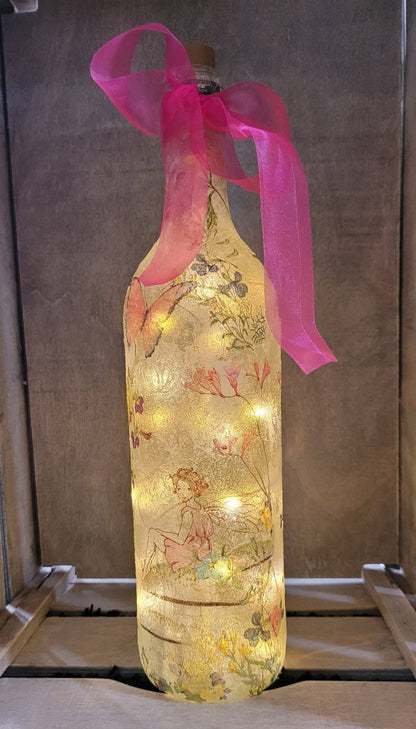 Fairy Bottle Lamp | Decoupage Handmade Light | Fantasy Themed Bedroom Decor