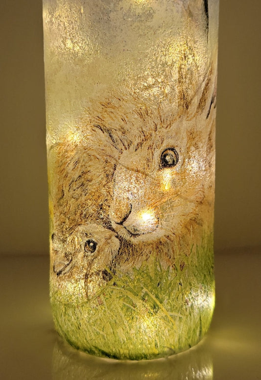 Hare Bottle Lamp | Decoupage Handmade Light | Countryside themed gift