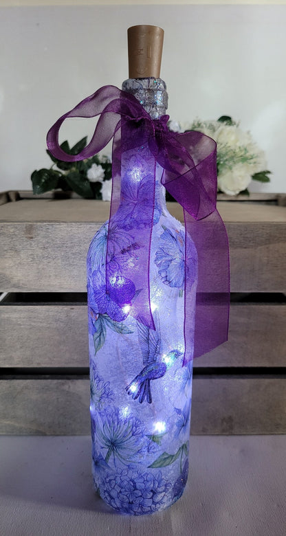 Hummingbird Bottle Lamp | Decoupage Bird Light | House warming gift | Nature decor
