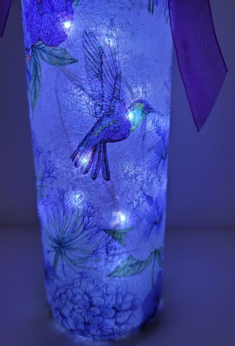 Hummingbird Bottle Lamp | Decoupage Bird Light | House warming gift | Nature decor