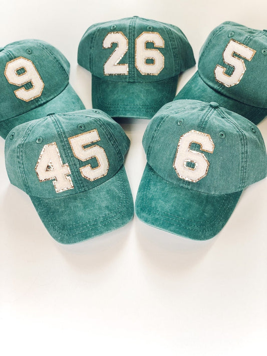 Custom Chenille Number Patch Hat: Pigment Dyed Cotton Ball Cap