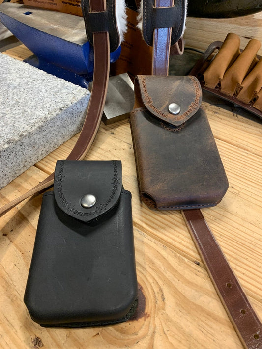 Leather Phone Case for Suspenders, Handmade Full Grain Leather Holster, Amish Made in USA
