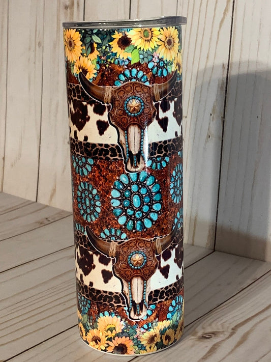 Boho Country 20oz Tumbler, Turquoise And Cowboy Hats, Farm Girl, Stainless Steel Cup, Travel Cup,