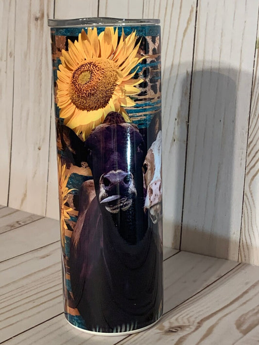 Country Cowgirl 20oz Tumbler, Boho Country, Farm Girl Cup, Cows, Sunflowers, Animal Print, Stainless Steel Cup, Travel Cup,