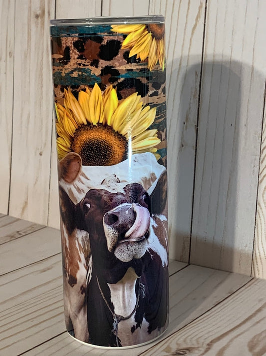 Country Cowgirl 20oz Tumbler, Boho Country, Farm Girl Cup, Cows, Sunflowers, Animal Print, Stainless Steel Cup, Travel Cup,