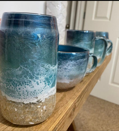 Beach Glass Coffee Mug with Real Sand | Coastal Iced Coffee Cup | Ocean Lover Gift | Beach House Decor | Functional Art