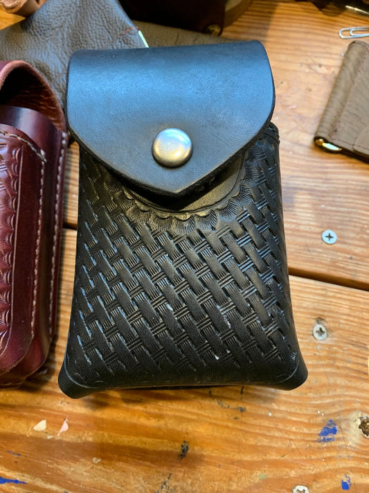 Duty Belt Leather Phone Holster, Double, Basket Weave, Police, EMT, Paramedic, Made in USA