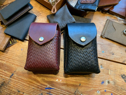 Duty Belt Leather Phone Holster, Double, Basket Weave, Police, EMT, Paramedic, Made in USA