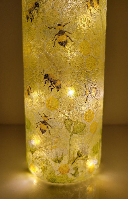 Bumble Bee Bottle Lamp | Decoupage LED Light | Insect themed Gift