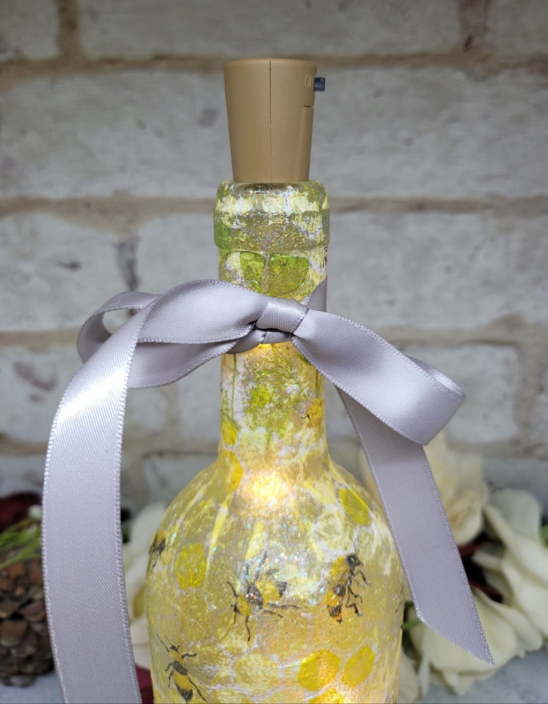 Bumble Bee Bottle Lamp | Decoupage LED Light | Insect themed Gift