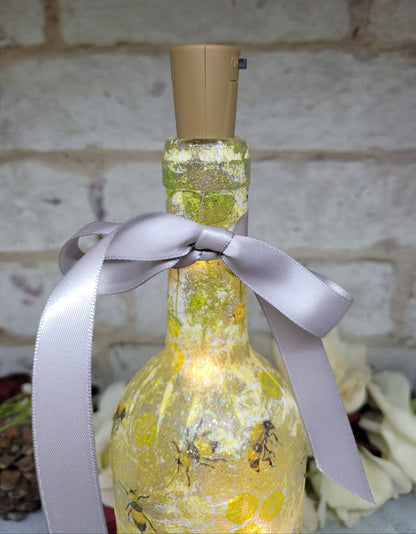 Bumble Bee Bottle Lamp | Decoupage LED Light | Insect themed Gift