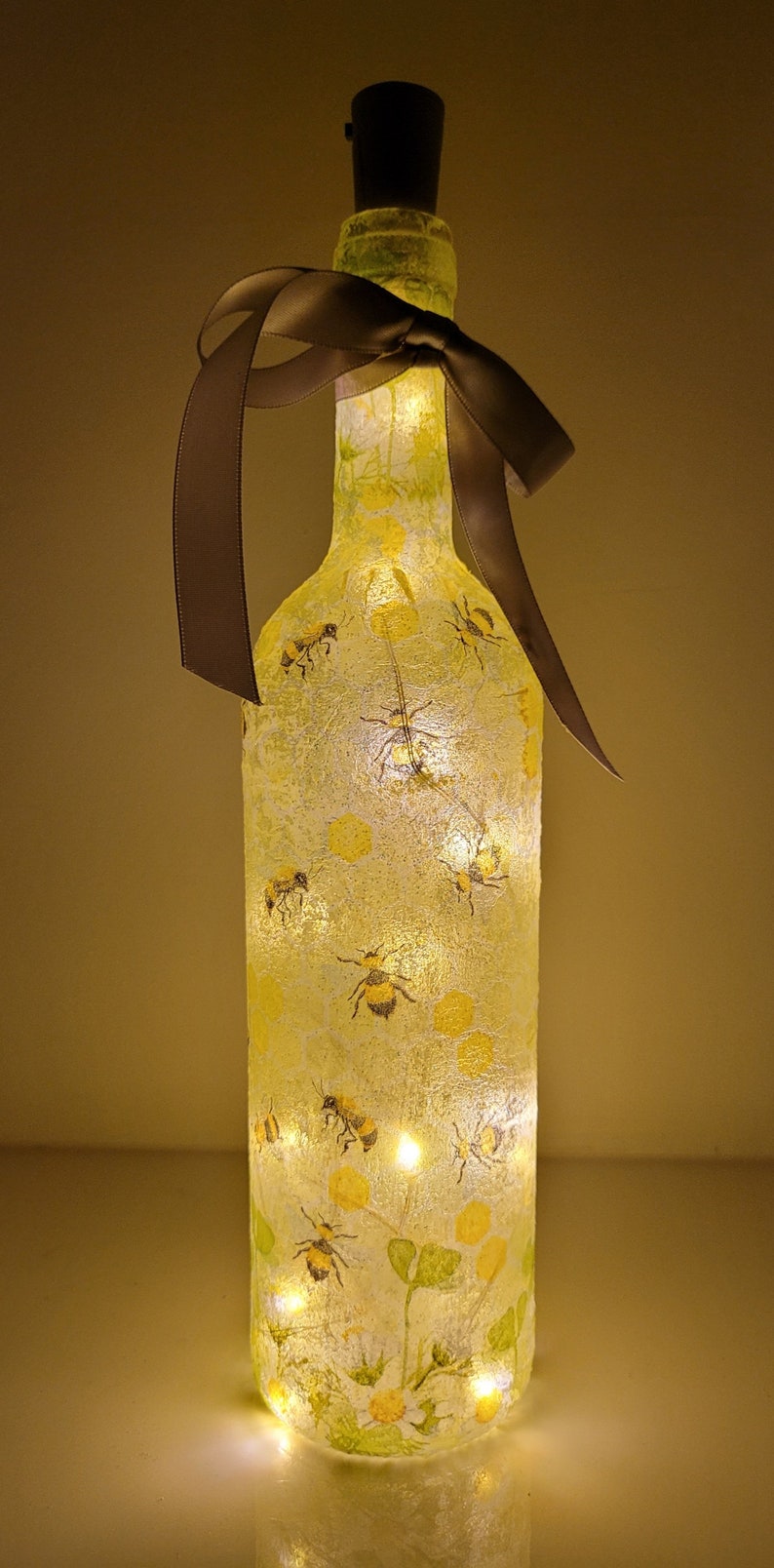Bumble Bee Bottle Lamp | Decoupage LED Light | Insect themed Gift