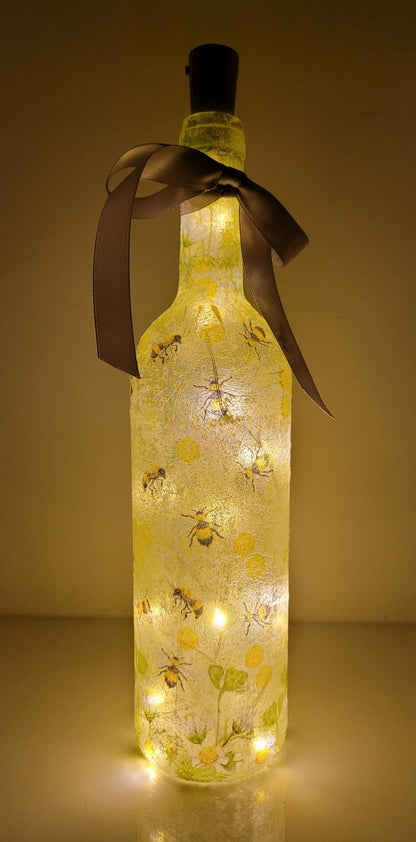 Bumble Bee Bottle Lamp | Decoupage LED Light | Insect themed Gift