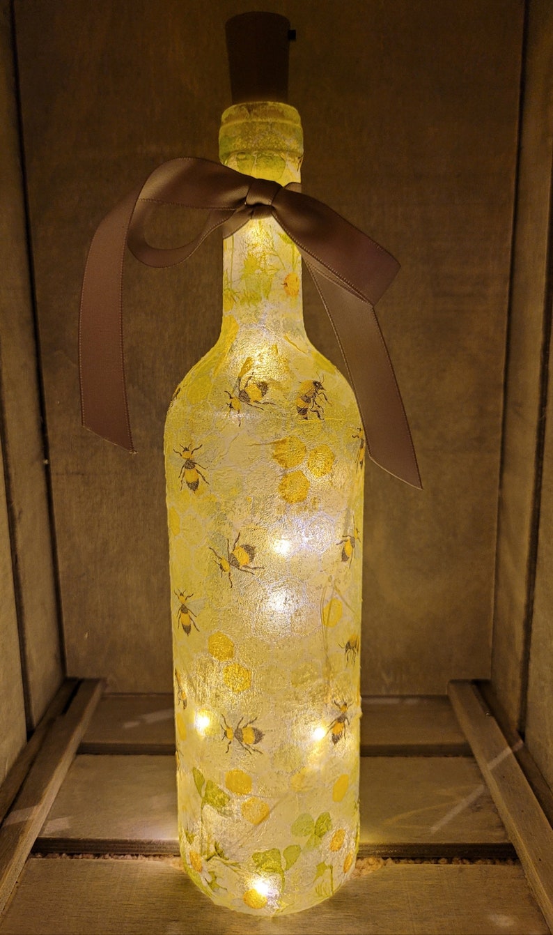 Bumble Bee Bottle Lamp | Decoupage LED Light | Insect themed Gift