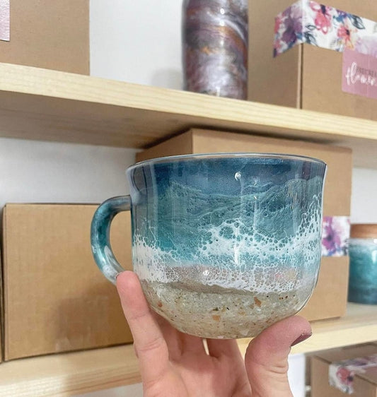 Beach Glass Coffee Mug with Real Sand | Coastal Iced Coffee Cup | Ocean Lover Gift | Beach House Decor | Functional Art