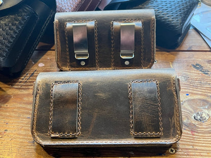 Handmade Leather Horizontal Phone Case,  Full Grain Buffalo Leather Holster, Made in USA