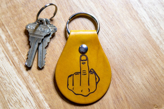 Middle Finger F-you Leather Keychain