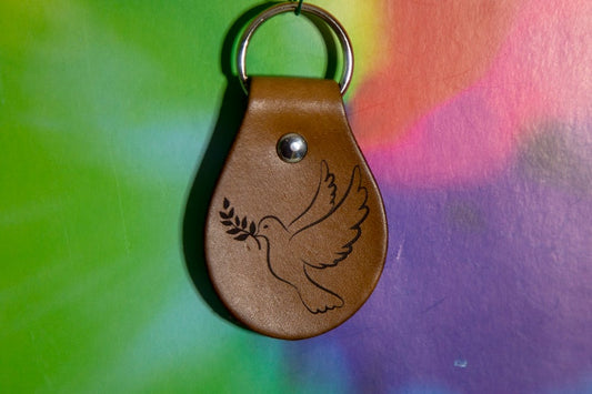 Dove with Branch Leather Keychain