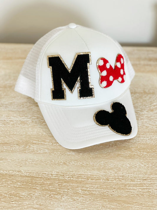 Custom Mouse Ears Trucker Hat: Glitter Patches, Amusement Park Hat