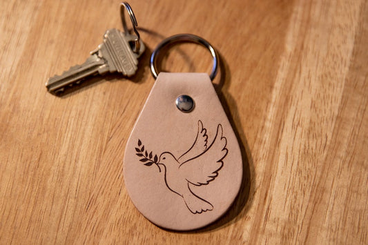 Dove with Branch Leather Keychain
