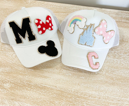 Custom Mouse Ears Trucker Hat: Glitter Patches, Amusement Park Hat