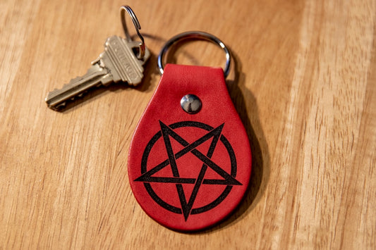 Inverted Pentagram Leather Keychain