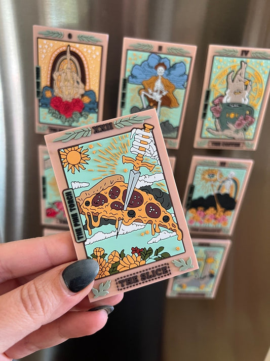 The Slice Pizza Tarot Card PVC soft rubber 3D magnet, tarot card refrigerator magnet, the slice tarot card refrigerator 3D magnet