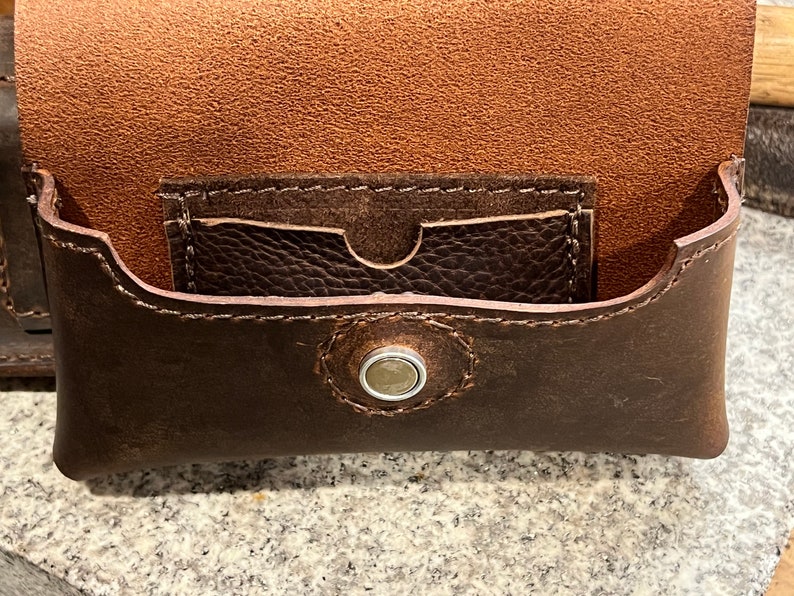 Handmade Leather Horizontal Phone Case,  Full Grain Buffalo Leather Holster, Made in USA