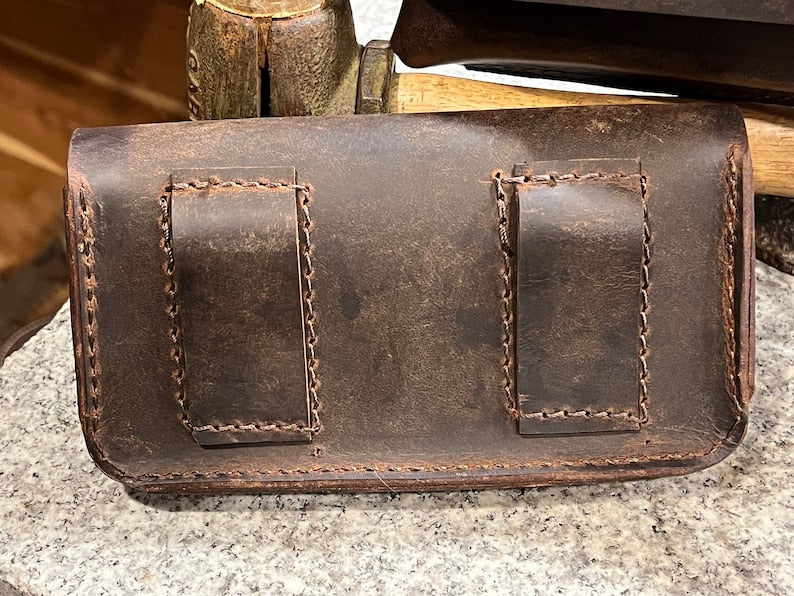 Handmade Leather Horizontal Phone Case,  Full Grain Buffalo Leather Holster, Made in USA